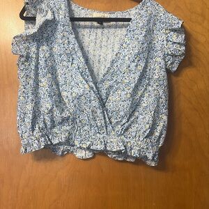Universal Thread Blue Ruffled Wrap Crop Top